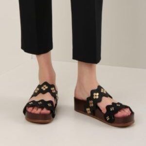 Chloe | Shoes | Chloe Lauren Sandals Scalloped Stud Black Leather | Poshmark